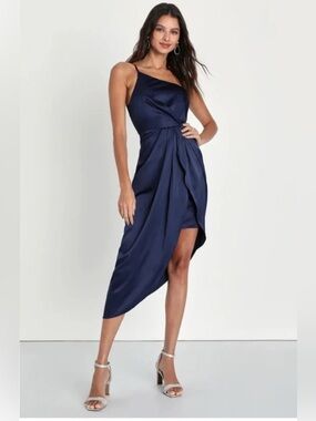NWT Lulus law of attraction one shoulder asymmetrical midi dress Size L
